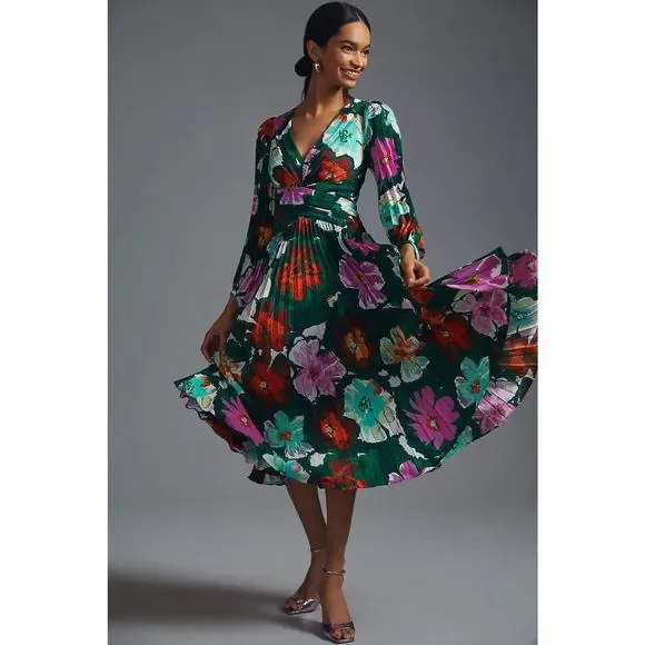 anthropologie pleated floral maxi dress Farm Rio x Anthropologie Pleated Drop-Waist Maxi Dress